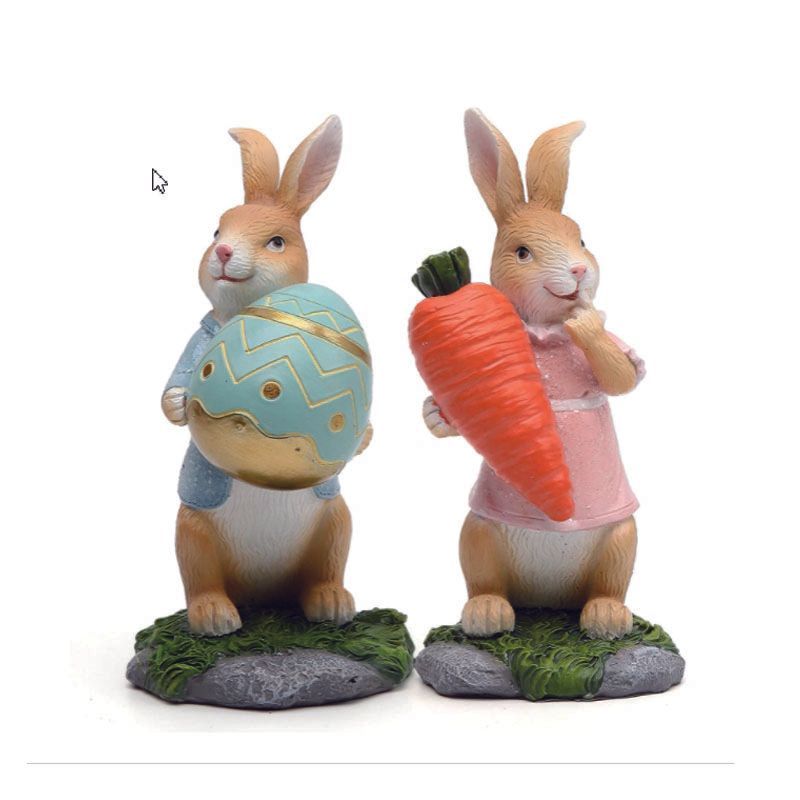 Easter Bunny Figurines with Carrot Cute Resin Bunny Rabbit Statue Resin Crafts view 6