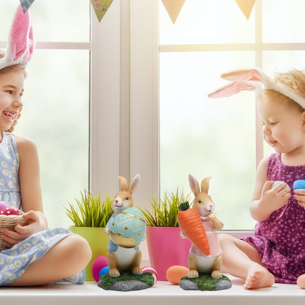 Easter Bunny Figurines with Carrot Cute Resin Bunny Rabbit Statue Resin Crafts view 8