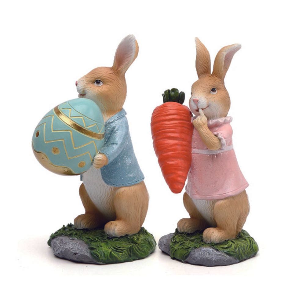 Easter Bunny Figurines with Carrot Cute Resin Bunny Rabbit Statue Resin Crafts view 3