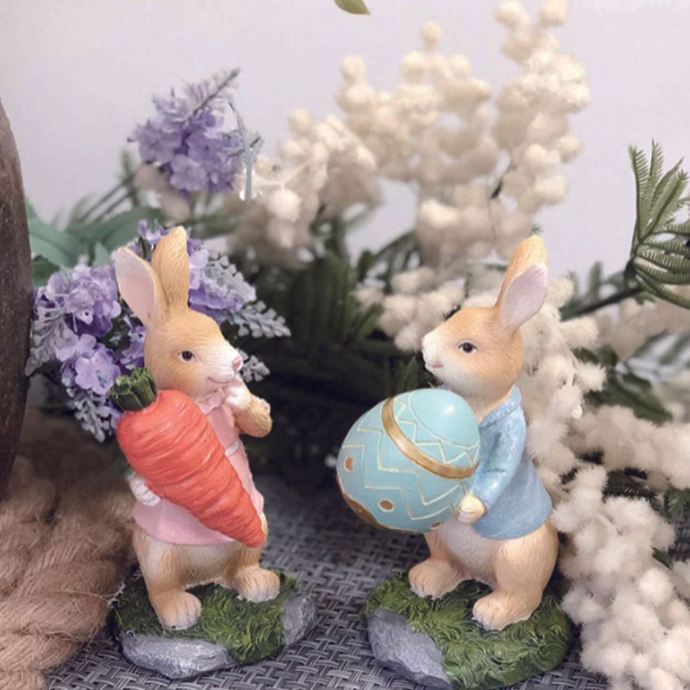 Easter Bunny Figurines with Carrot Cute Resin Bunny Rabbit Statue Resin Crafts view 5