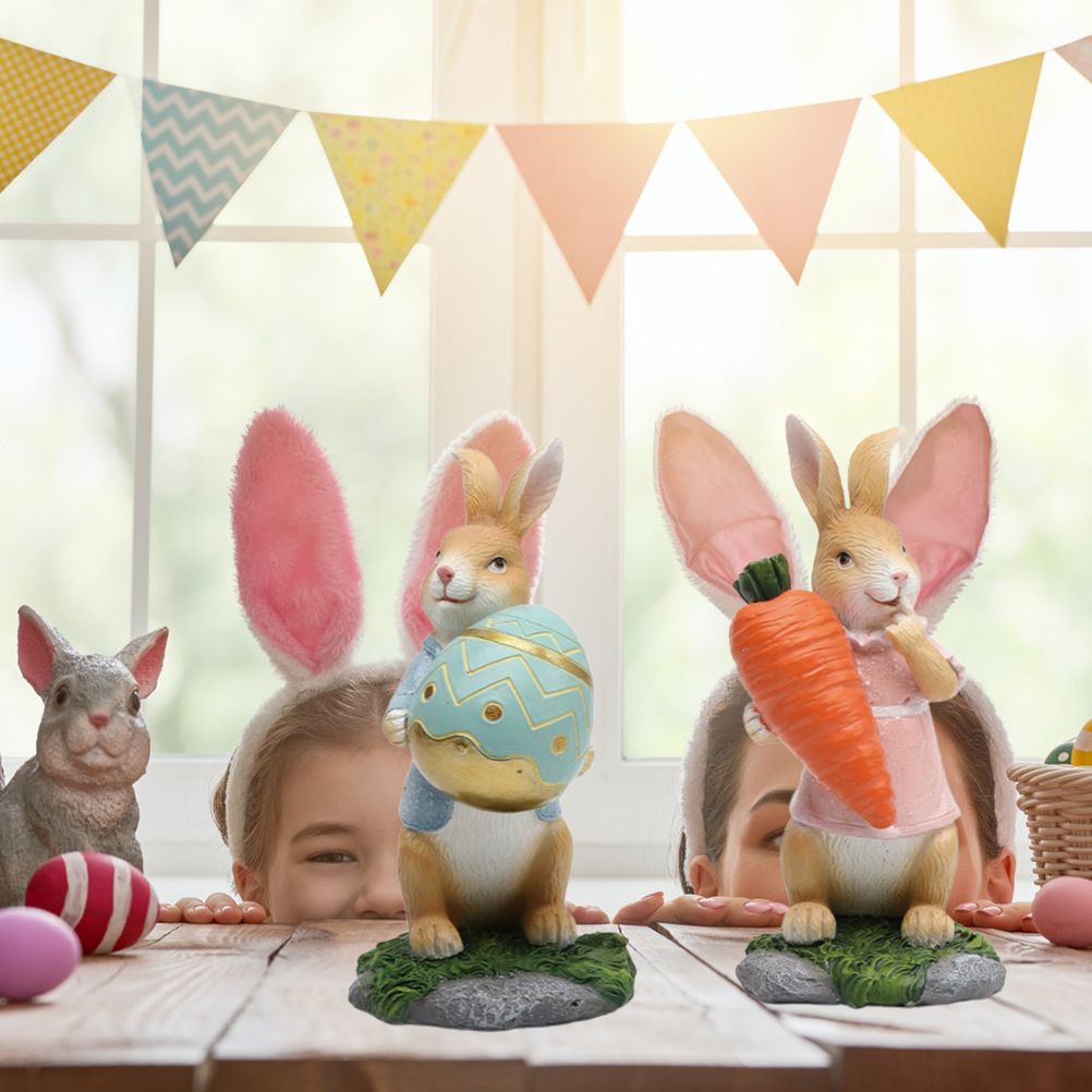 Easter Bunny Figurines with Carrot Cute Resin Bunny Rabbit Statue Resin Crafts view 7