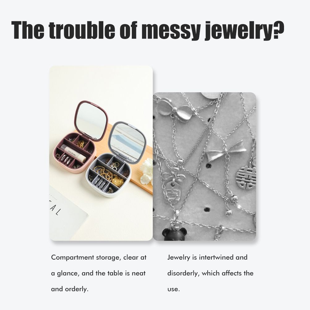 Travel Jewellery Box Portable Small Jewellery Box Organizer with Mirror Mini view 3