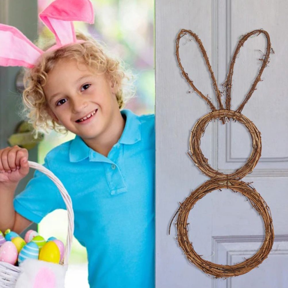 DIY Bunny Shaped Grapevine Wreath Easter Bunny Wreath Foldable Rabbit Rattan view 4