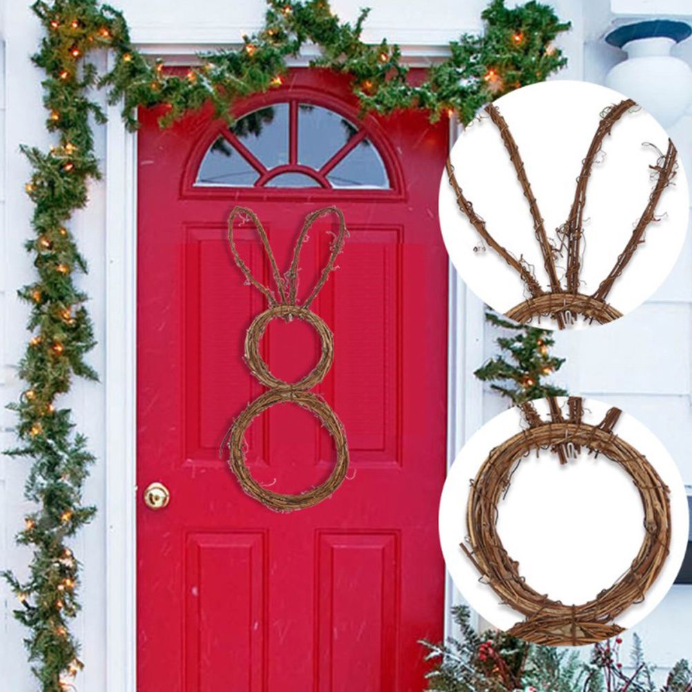 DIY Bunny Shaped Grapevine Wreath Easter Bunny Wreath Foldable Rabbit Rattan view 6