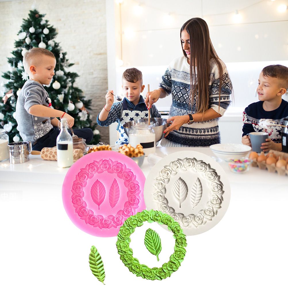 Rose Wreath with Leaves Fondant Mold DIY Silicone Molds for Wedding Valentine view 7