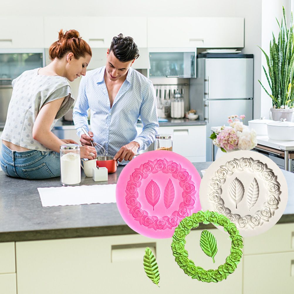 Rose Wreath with Leaves Fondant Mold DIY Silicone Molds for Wedding Valentine view 8