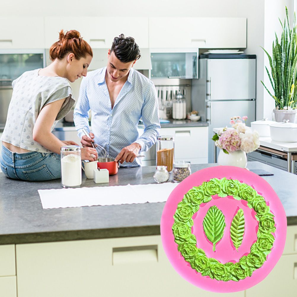 Rose Wreath with Leaves Fondant Mold DIY Silicone Molds for Wedding Valentine view 8