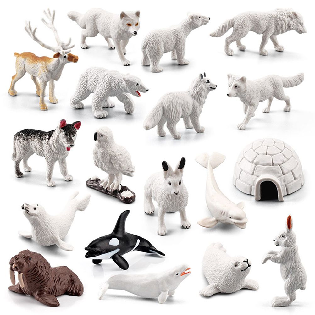 18PCS Polar Arctic Animal Toy Figurines Set Includes White Wolf White Owl