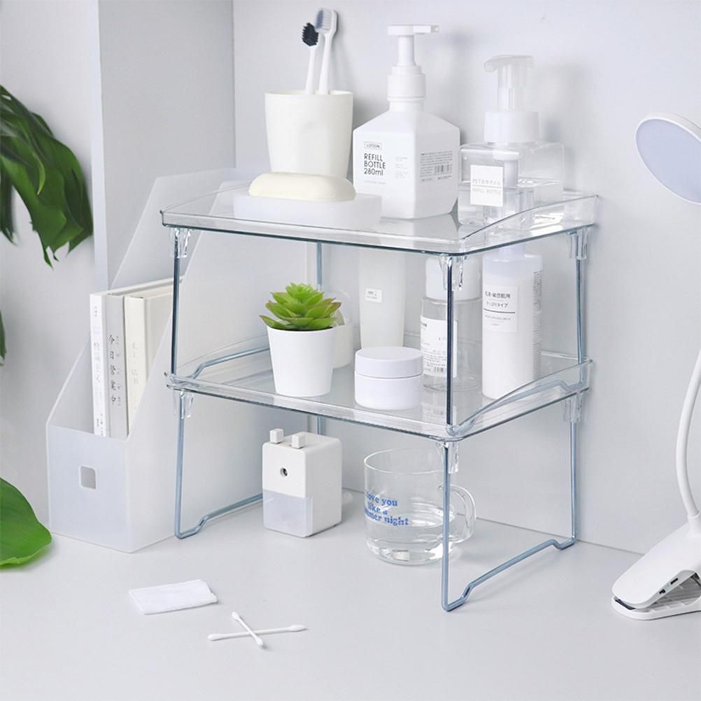 Large Capacity Desktop Storage Rack Clear Acrylic Kitchen Shelf Single Layer view 6