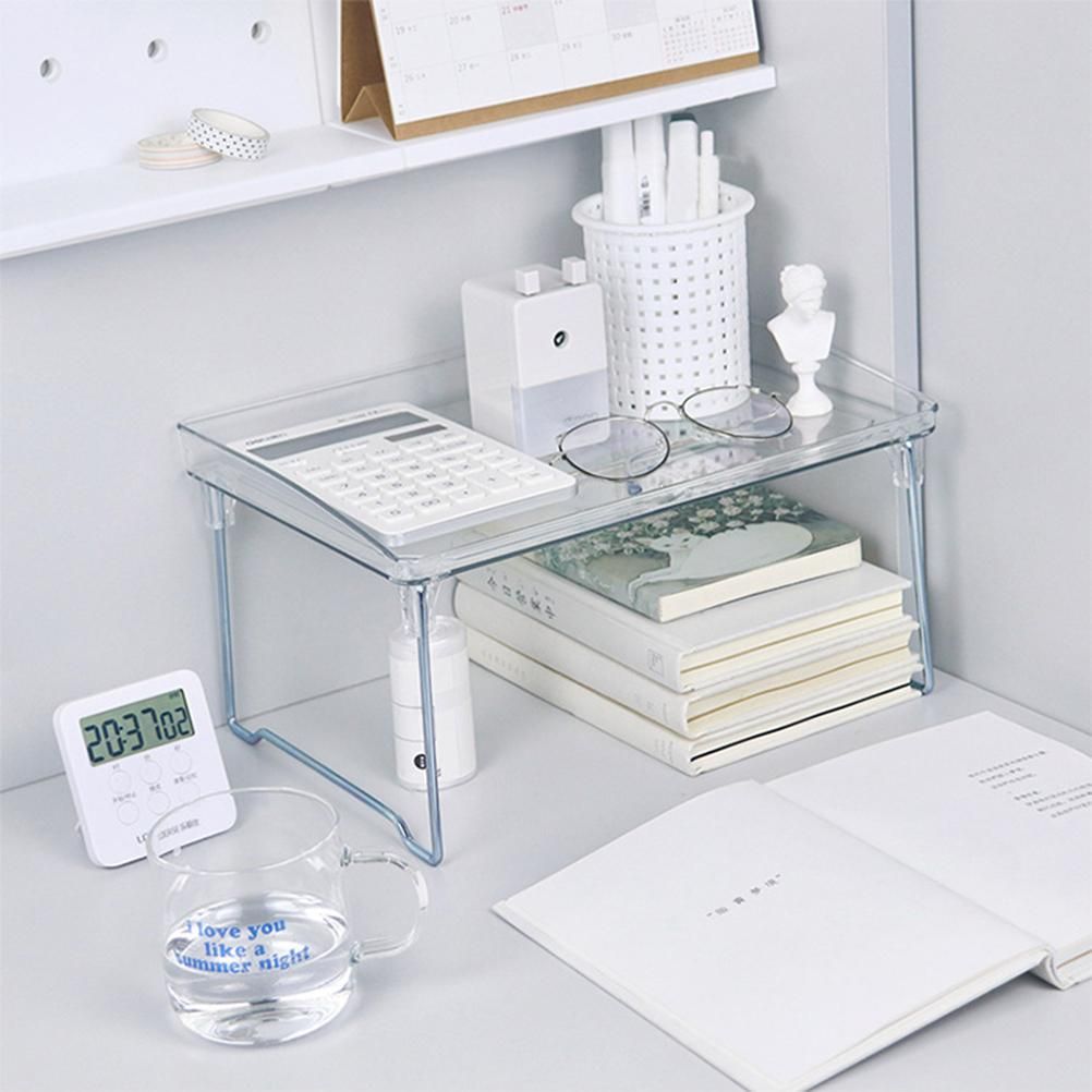 Large Capacity Desktop Storage Rack Clear Acrylic Kitchen Shelf Single Layer view 9