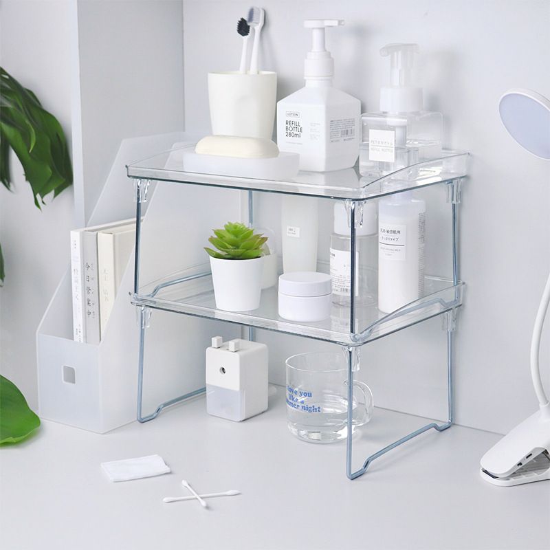Large Capacity Desktop Storage Rack Clear Acrylic Kitchen Shelf Single Layer view 11