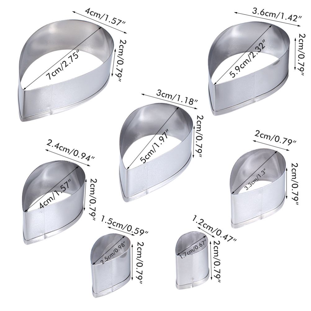 7Pcs/Set Rose Cutter Stainless Steel Water Drop Shape Fondant Flower Molds view 2