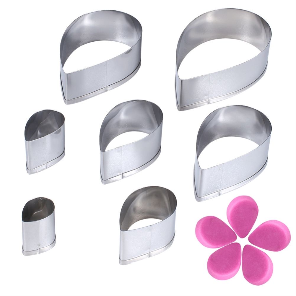 7Pcs/Set Rose Cutter Stainless Steel Water Drop Shape Fondant Flower Molds view 3