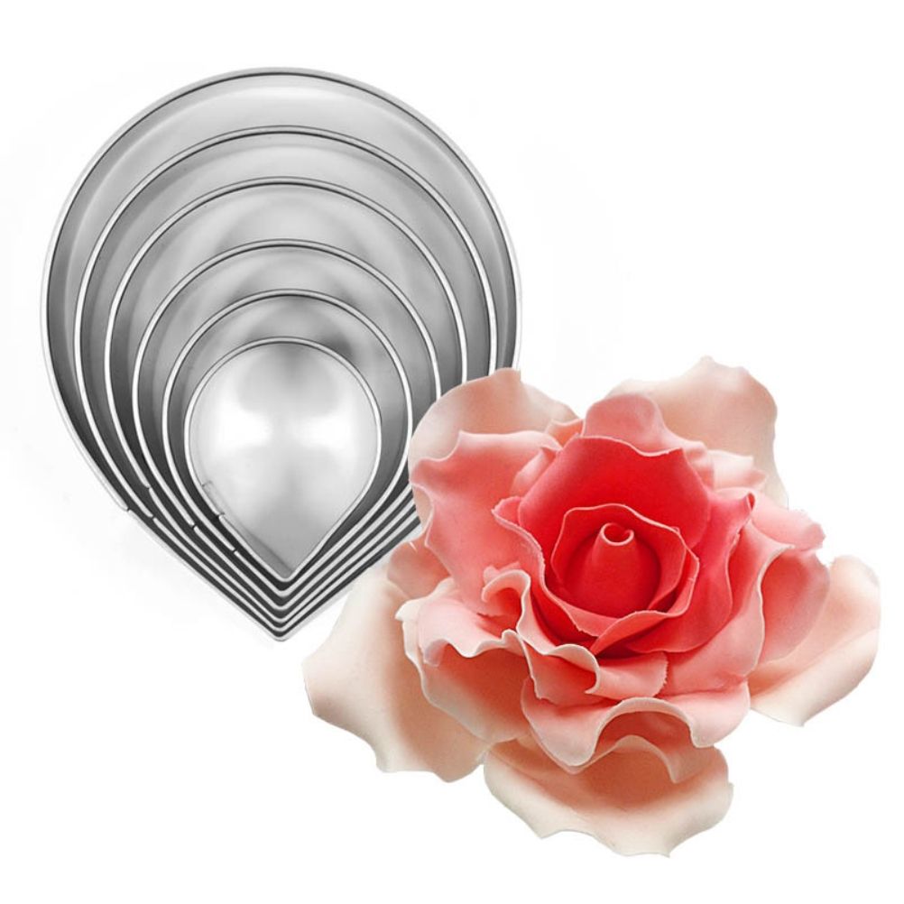 7Pcs/Set Rose Cutter Stainless Steel Water Drop Shape Fondant Flower Molds view 4