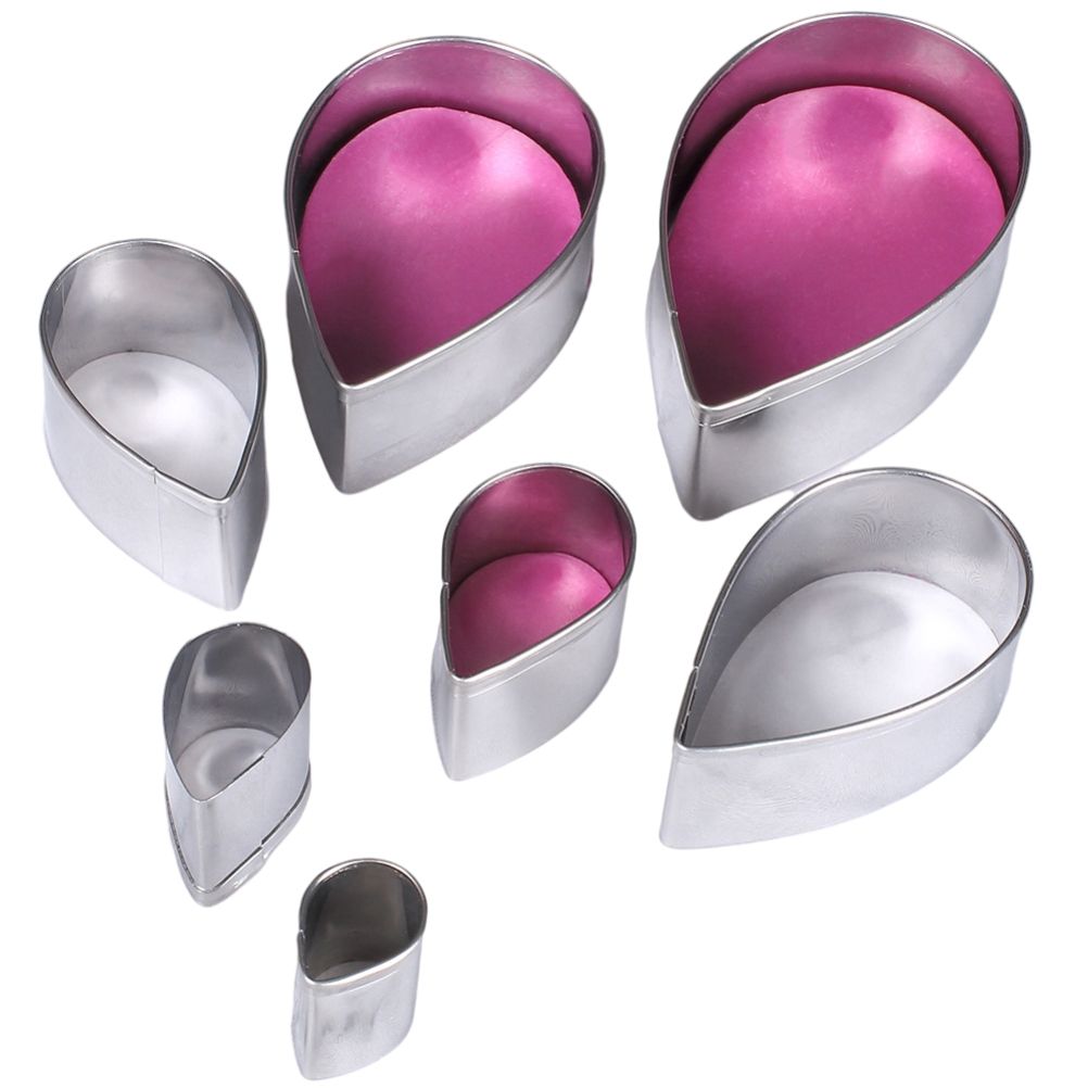 7Pcs/Set Rose Cutter Stainless Steel Water Drop Shape Fondant Flower Molds view 8