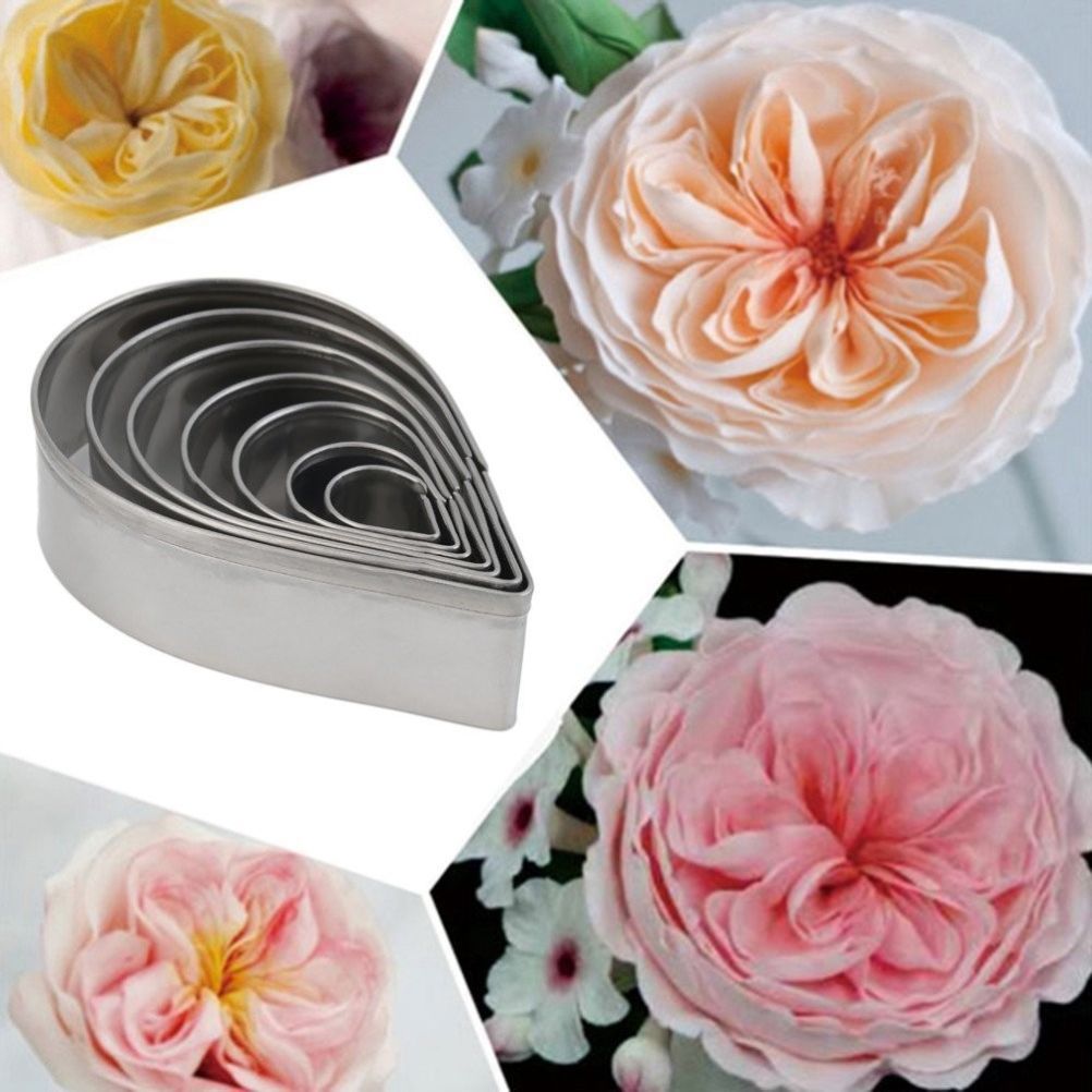 7Pcs/Set Rose Cutter Stainless Steel Water Drop Shape Fondant Flower Molds view 9
