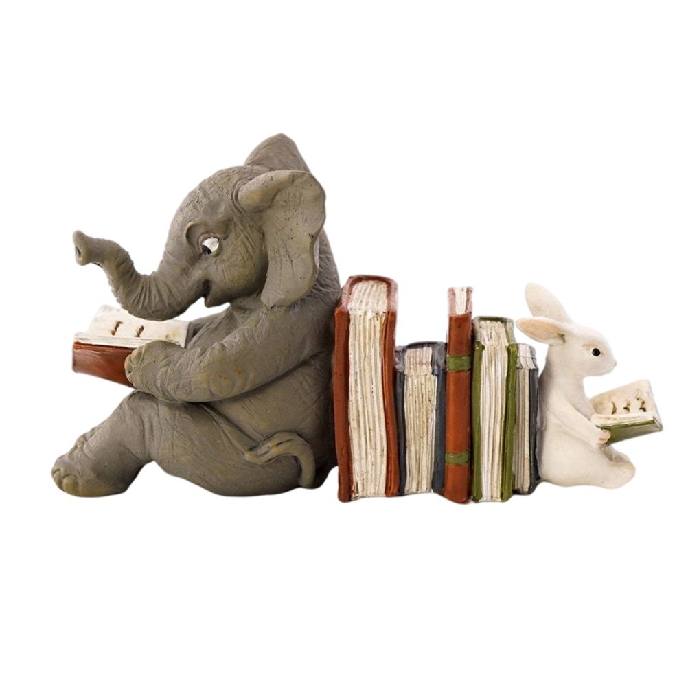 Elephant and Rabbit Statue Bookend Figurines Ornaments Resin Animal Figurines view 2