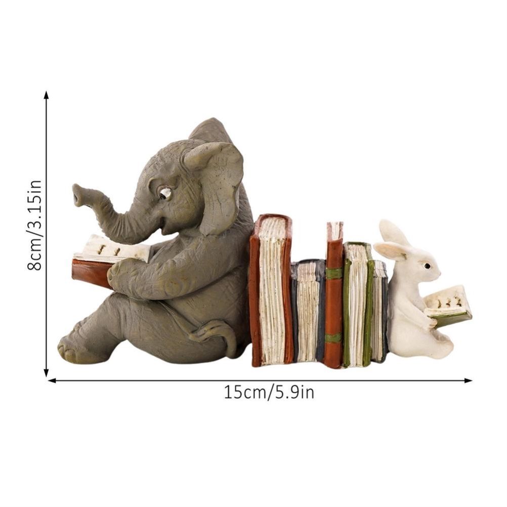 Elephant and Rabbit Statue Bookend Figurines Ornaments Resin Animal Figurines view 3