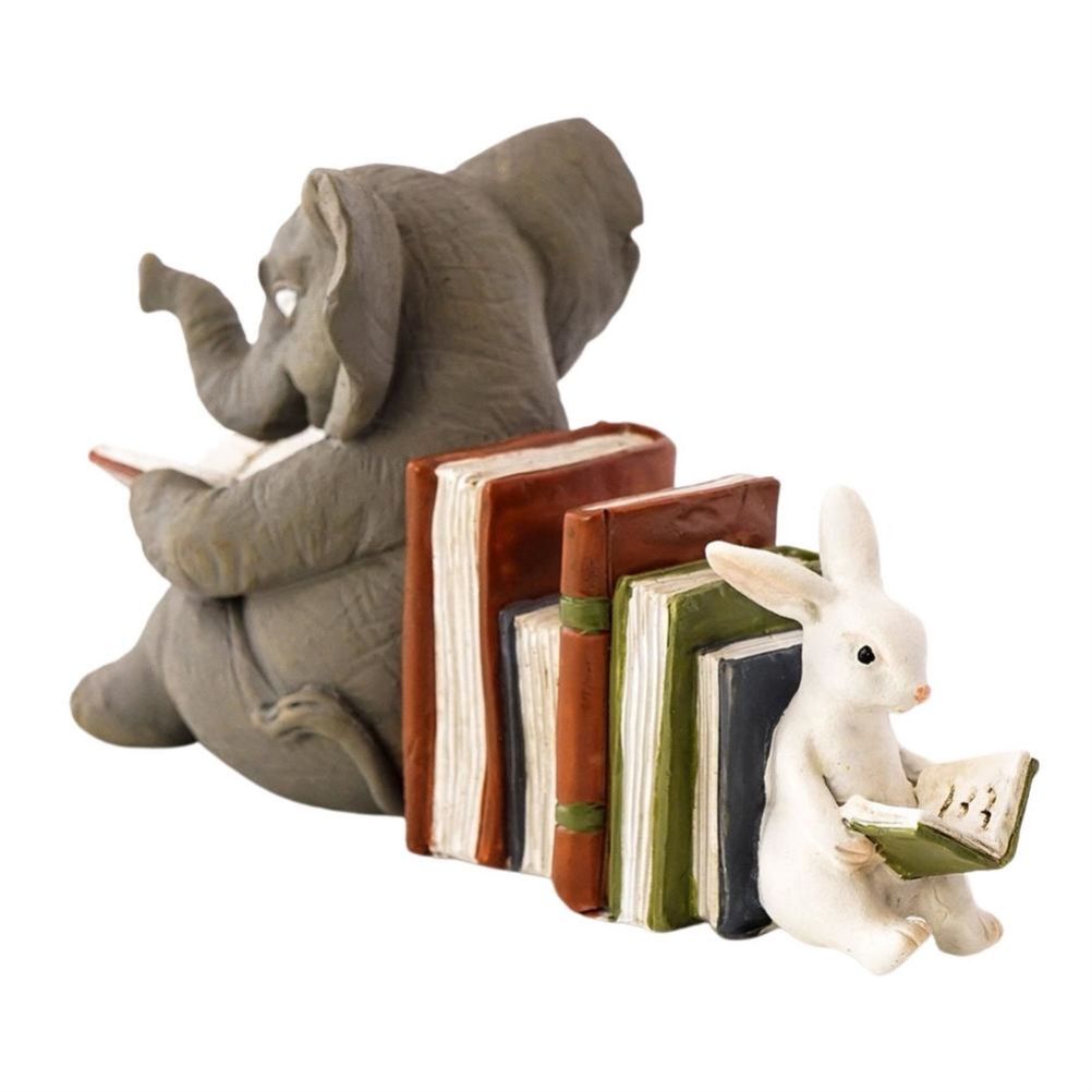 Elephant and Rabbit Statue Bookend Figurines Ornaments Resin Animal Figurines view 4