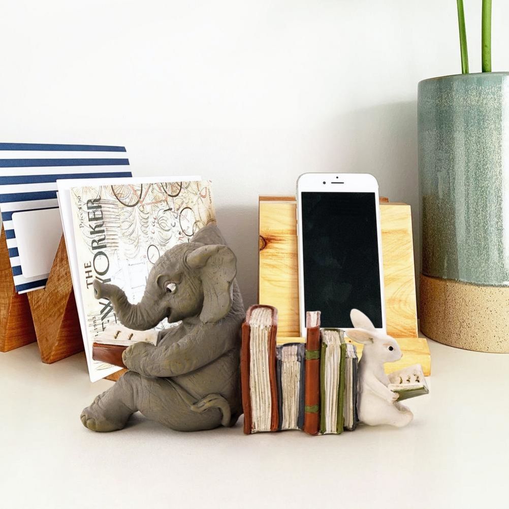 Elephant and Rabbit Statue Bookend Figurines Ornaments Resin Animal Figurines view 5
