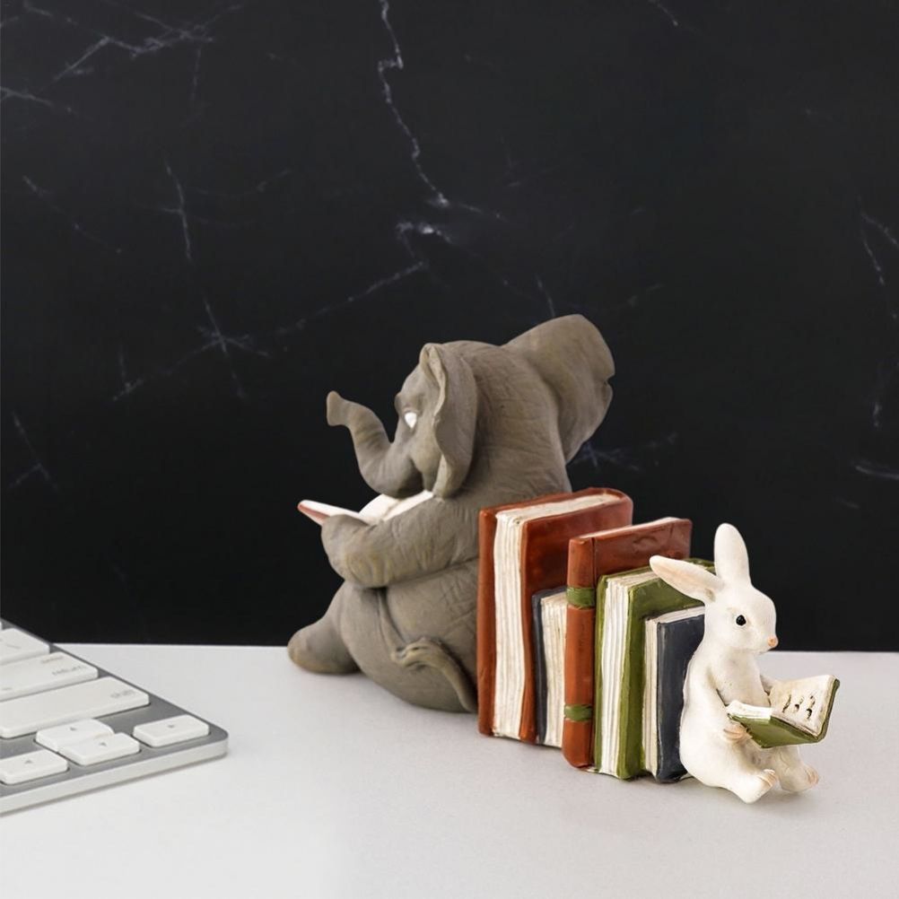 Elephant and Rabbit Statue Bookend Figurines Ornaments Resin Animal Figurines view 6