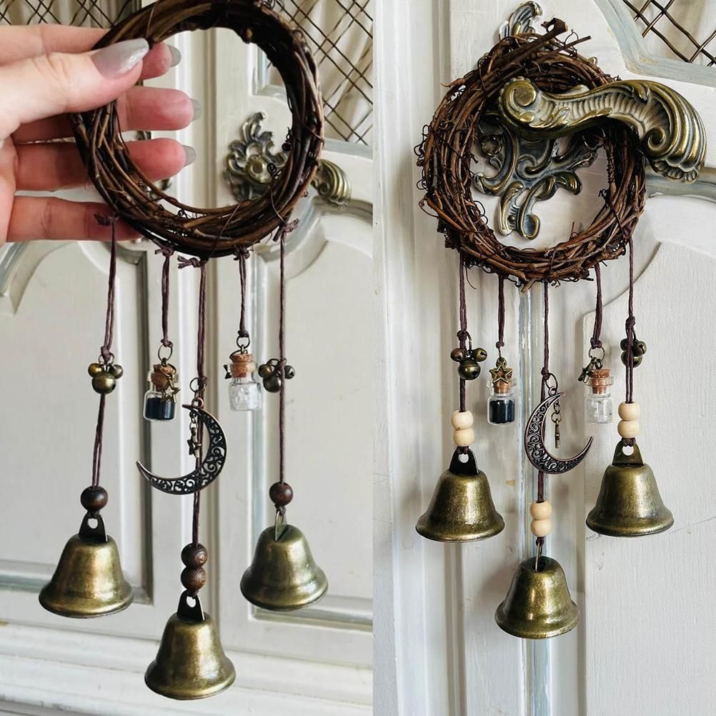 Witch Wind Chimes Wreath Handmade Witch Bells Protection Door Hangers Hanging view 6