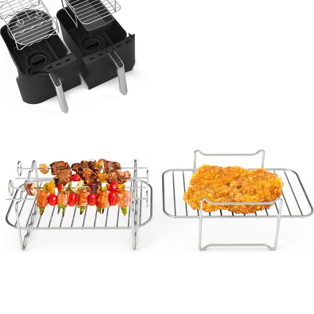 2Pcs Air Fryer Rack 304 Stainless Steel Dehydrator Rack with 4 Barbecue Sticks view 4