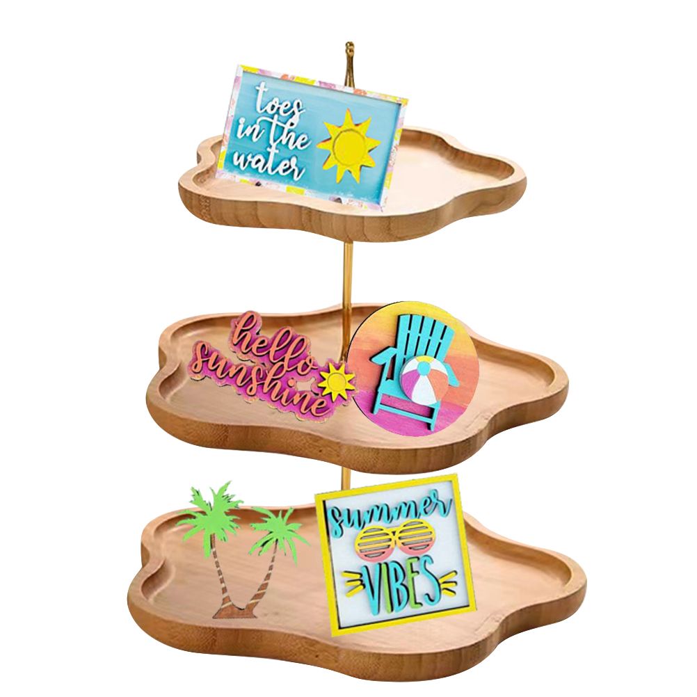 Tiered Tray Stand Wood Tiered Serving Tray Decor Holder Summer Beach Farmhouse view 7