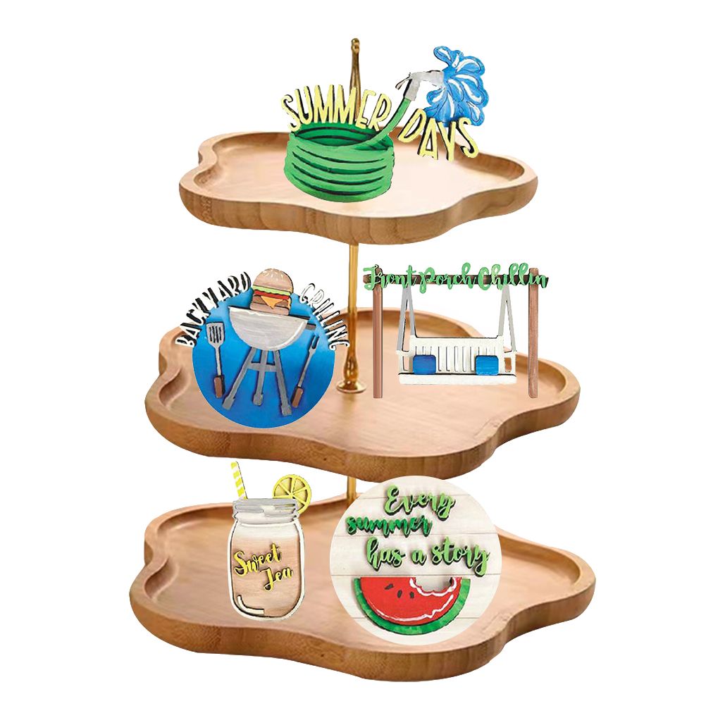 Summer Tiered Tray Decor Set Farmhouse Wood Tiered Tray Decor Items Summer view 3