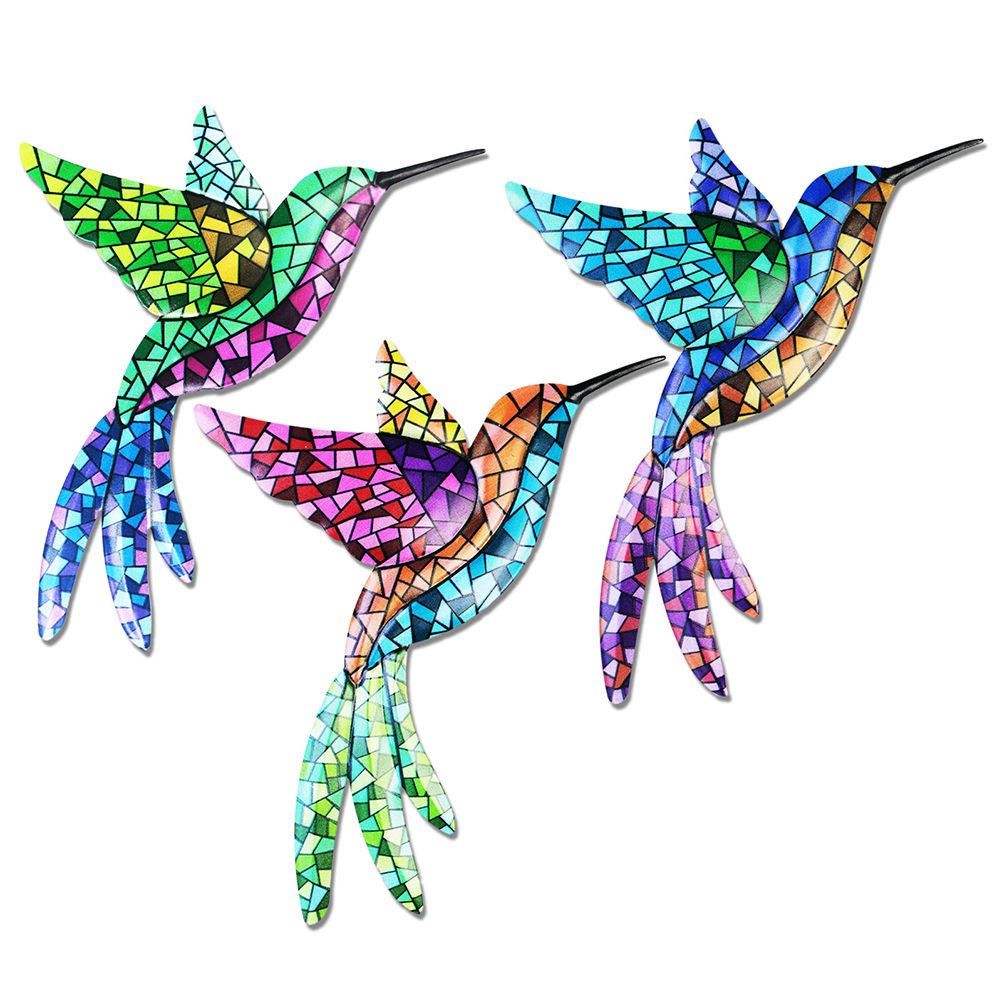 3Pcs Metal Hummingbird Wall Art Colorful Birds Sculpture Hanging Wall Decor view 2