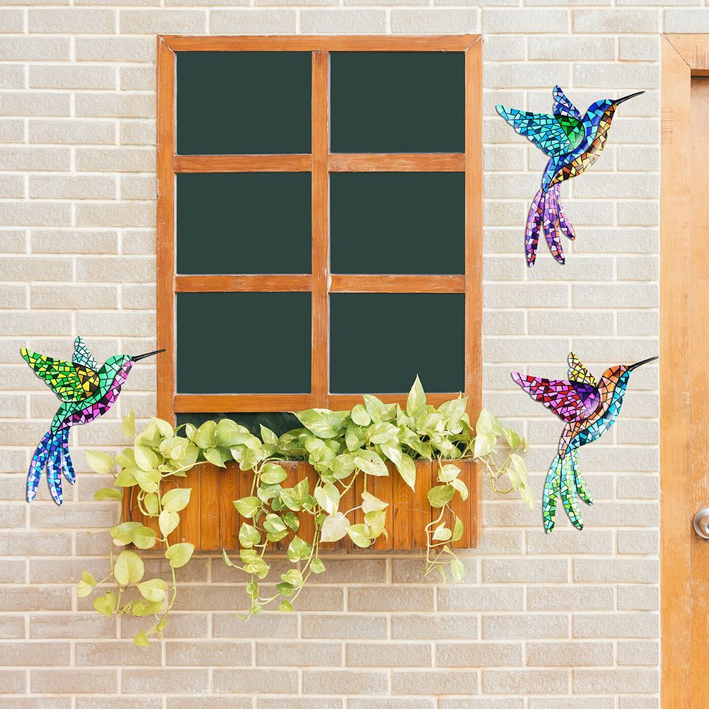 3Pcs Metal Hummingbird Wall Art Colorful Birds Sculpture Hanging Wall Decor view 7