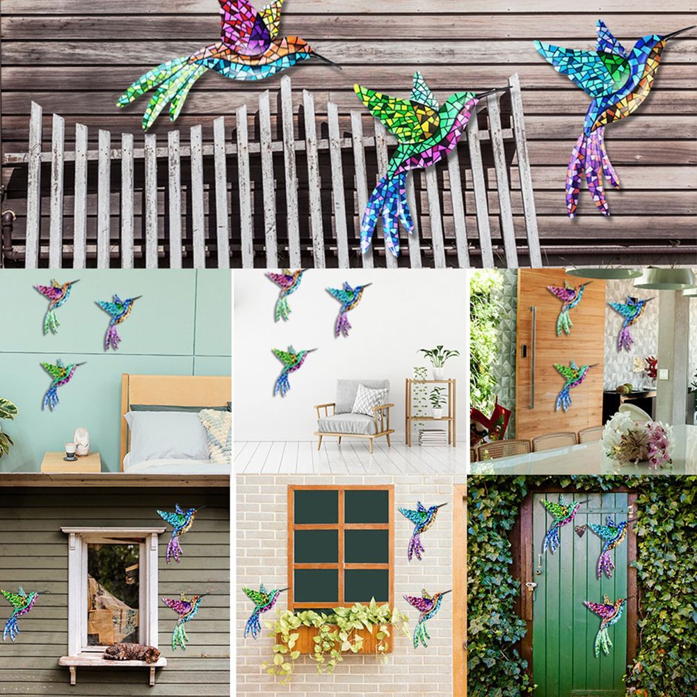 3Pcs Metal Hummingbird Wall Art Colorful Birds Sculpture Hanging Wall Decor view 8