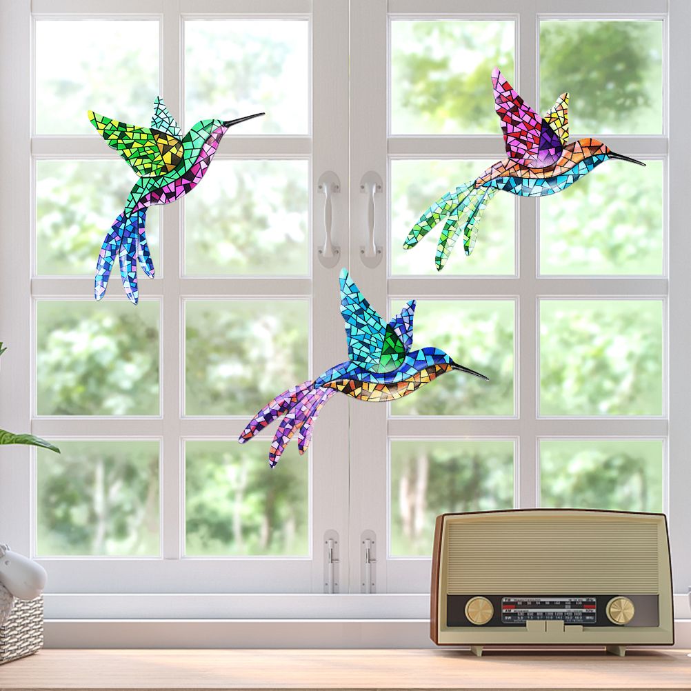 3Pcs Metal Hummingbird Wall Art Colorful Birds Sculpture Hanging Wall Decor view 9