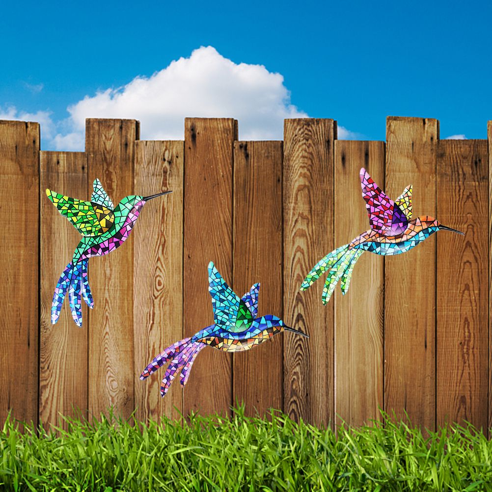 3Pcs Metal Hummingbird Wall Art Colorful Birds Sculpture Hanging Wall Decor view 11
