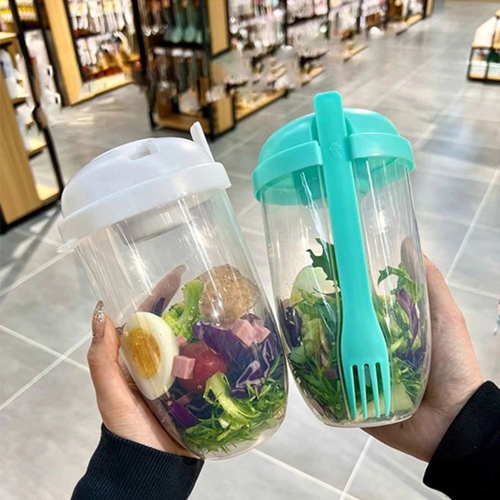 Fresh Salad Container Serving Cup with Dressing Container Fork Portable view 5