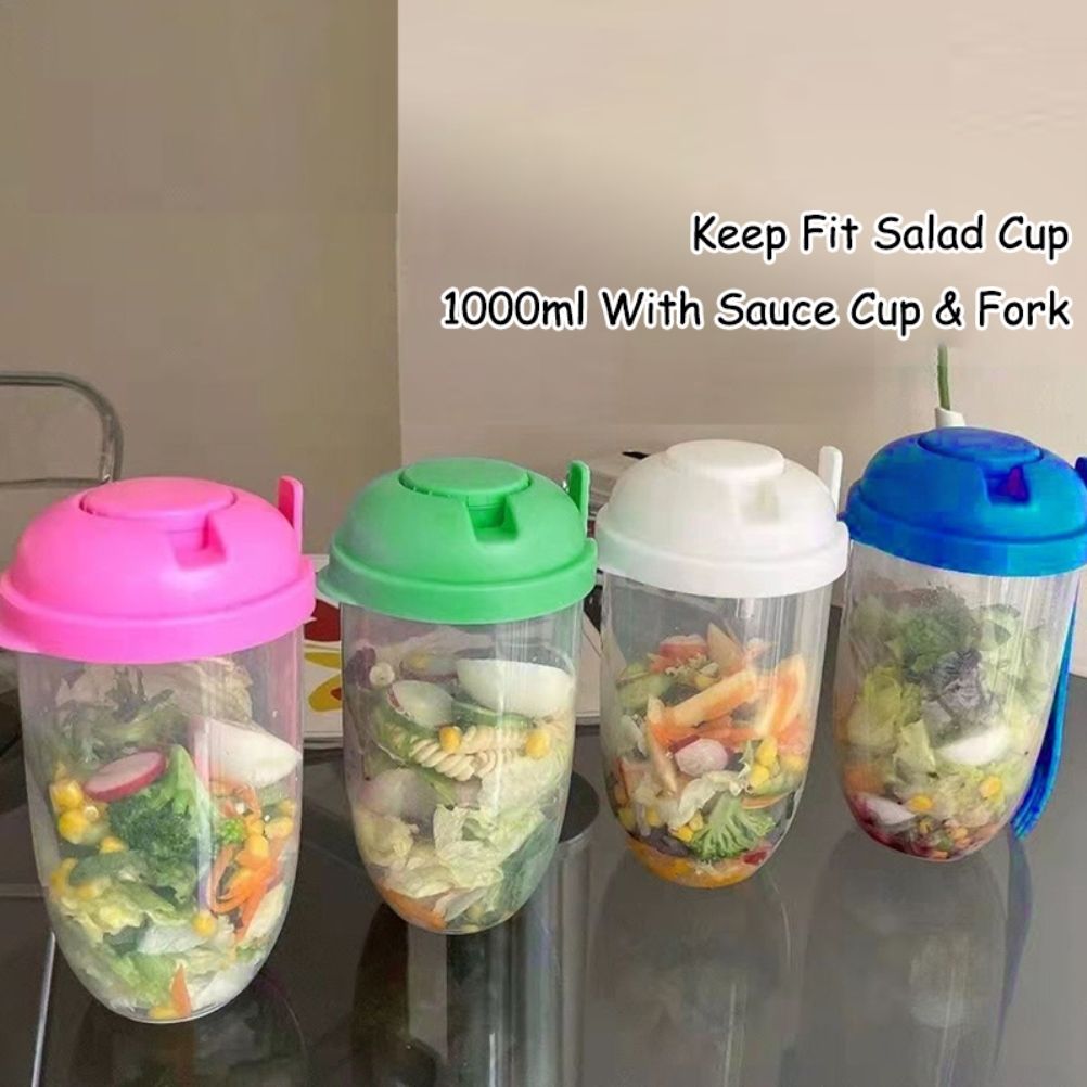 Fresh Salad Container Serving Cup with Dressing Container Fork Portable view 8
