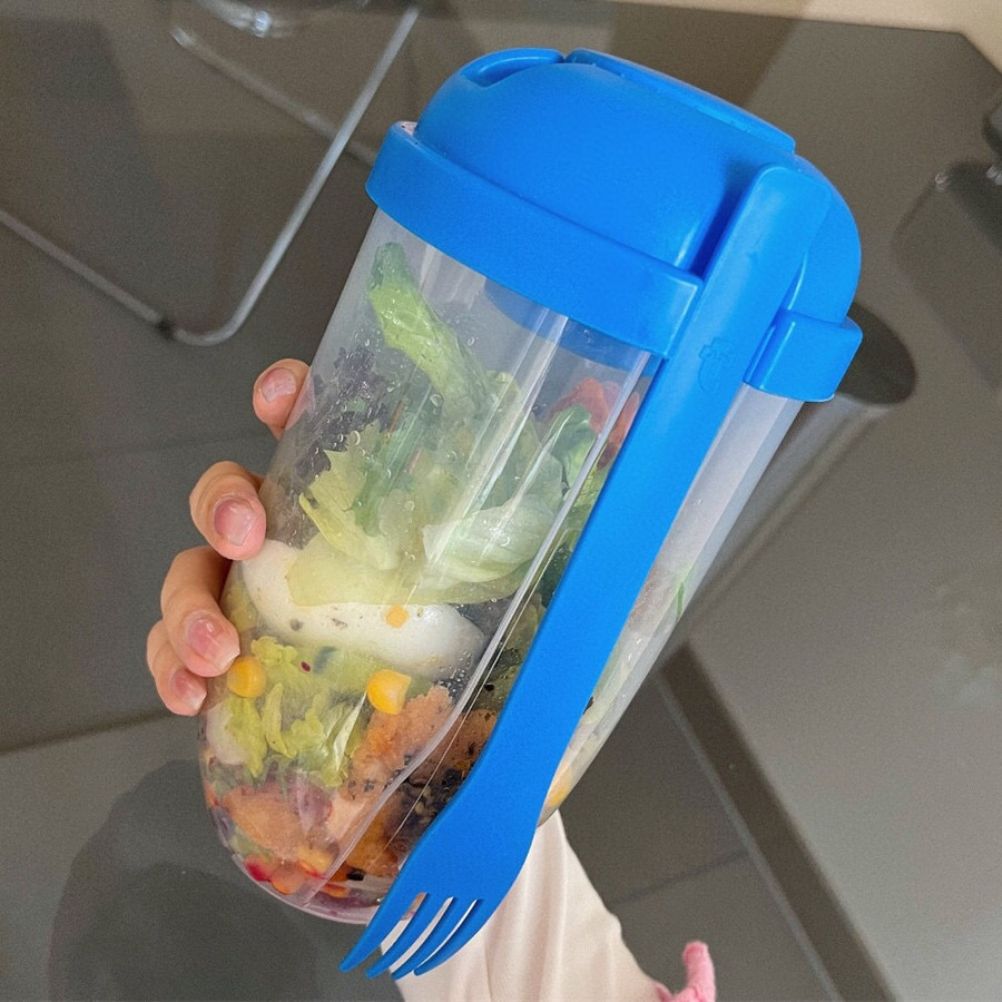 Fresh Salad Container Serving Cup with Dressing Container Fork Portable view 11