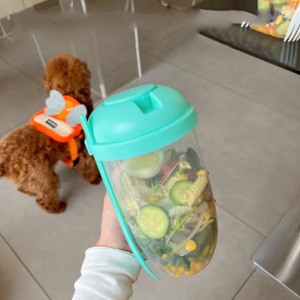 Fresh Salad Container Serving Cup with Dressing Container Fork Portable view 10