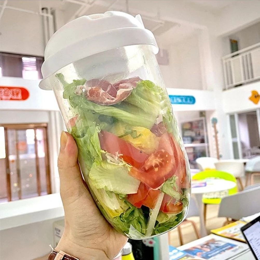 Fresh Salad Container Serving Cup with Dressing Container Fork Portable view 4