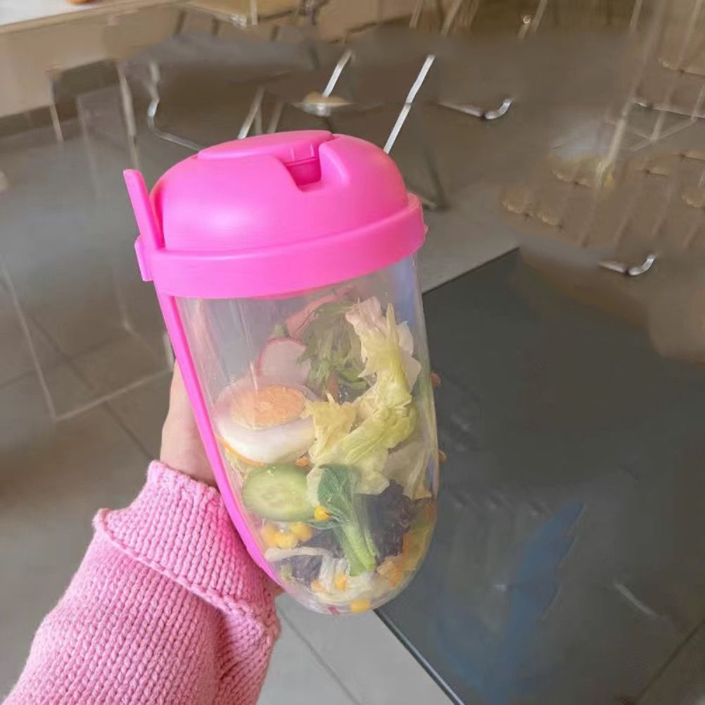 Fresh Salad Container Serving Cup with Dressing Container Fork Portable view 7