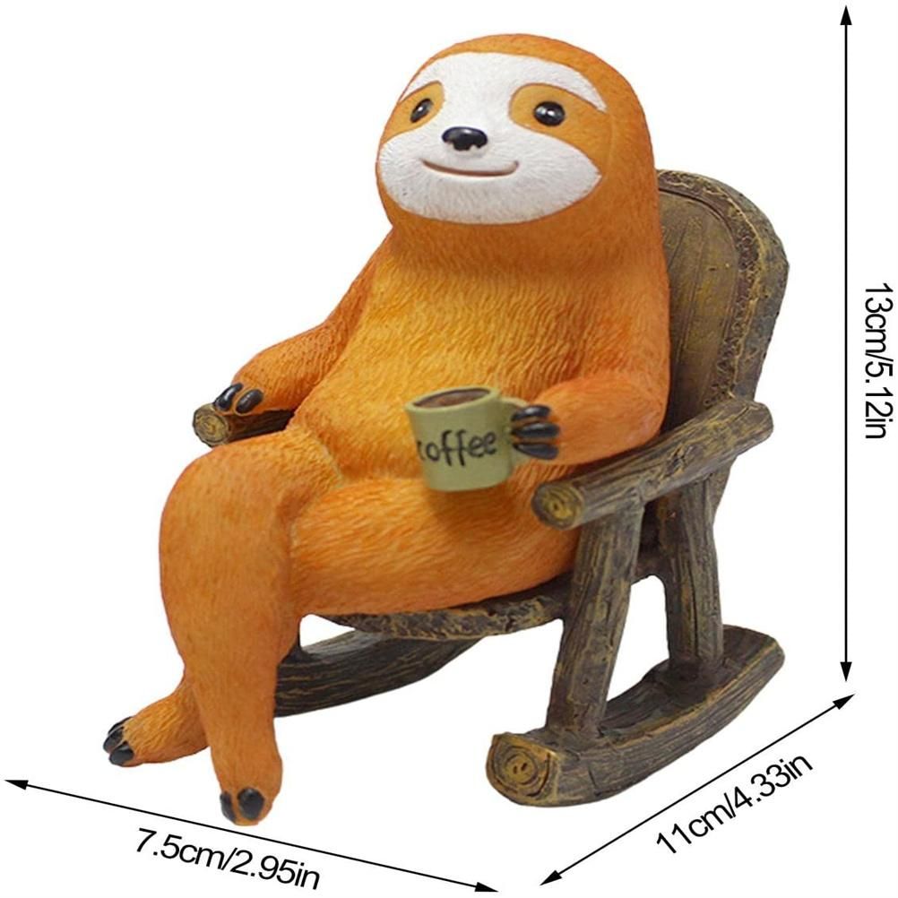 Animal Figurine Sloth on Rocking Chair Resin Miniature Ornament Flower Pot view 2