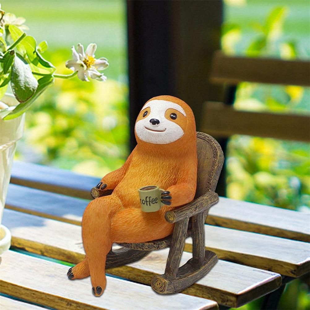 Animal Figurine Sloth on Rocking Chair Resin Miniature Ornament Flower Pot view 3