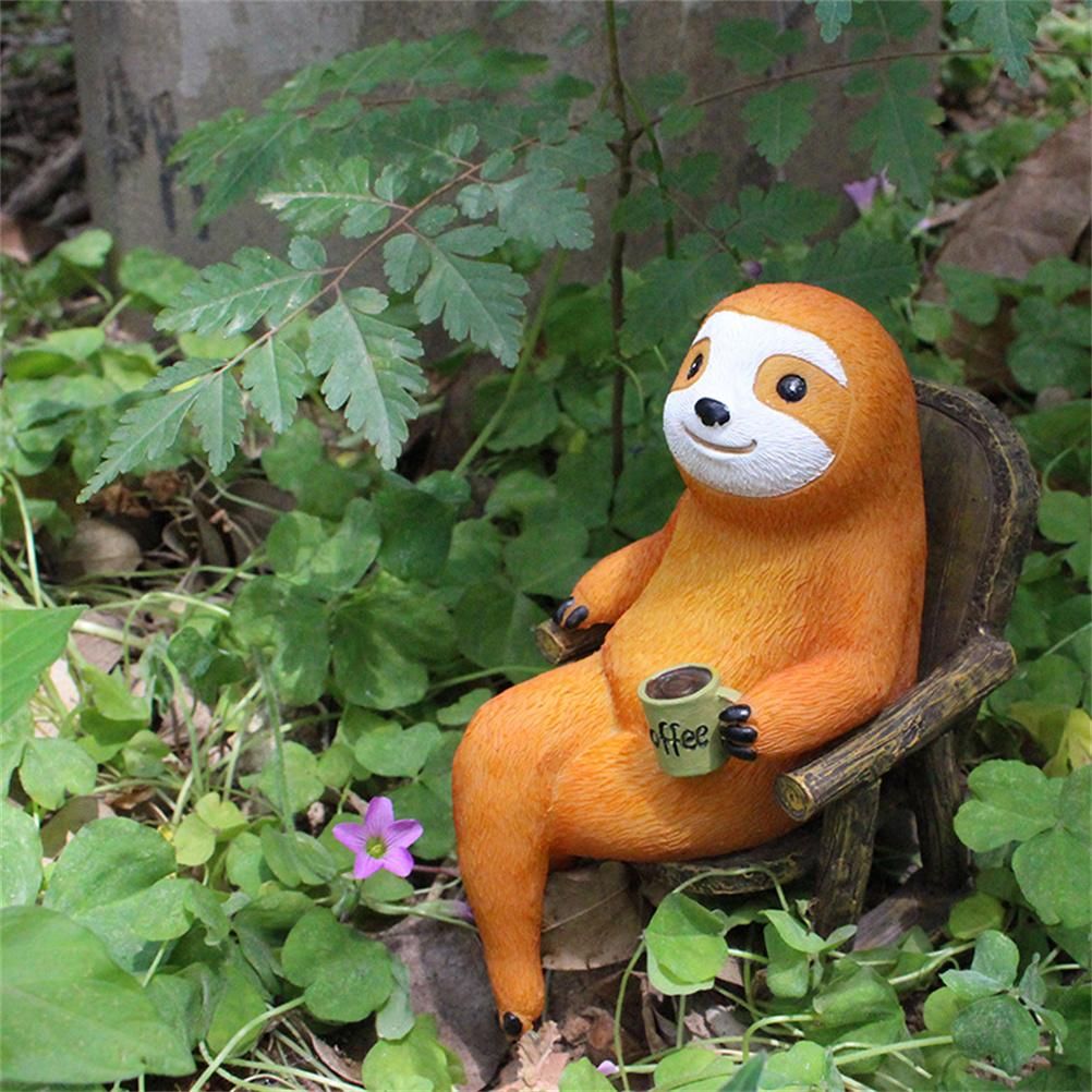 Animal Figurine Sloth on Rocking Chair Resin Miniature Ornament Flower Pot view 5