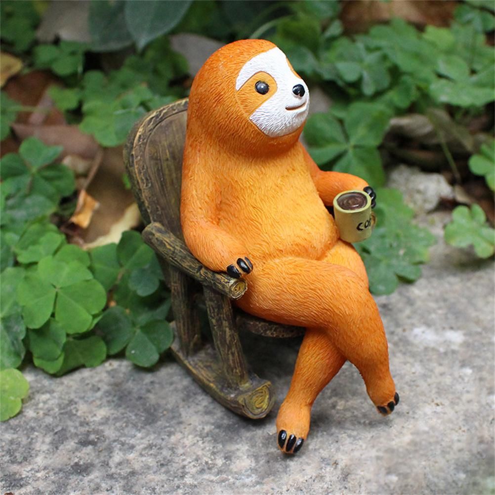 Animal Figurine Sloth on Rocking Chair Resin Miniature Ornament Flower Pot view 6