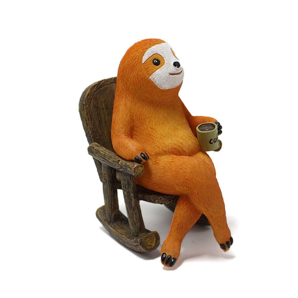 Animal Figurine Sloth on Rocking Chair Resin Miniature Ornament Flower Pot view 8
