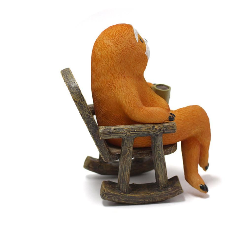 Animal Figurine Sloth on Rocking Chair Resin Miniature Ornament Flower Pot view 9
