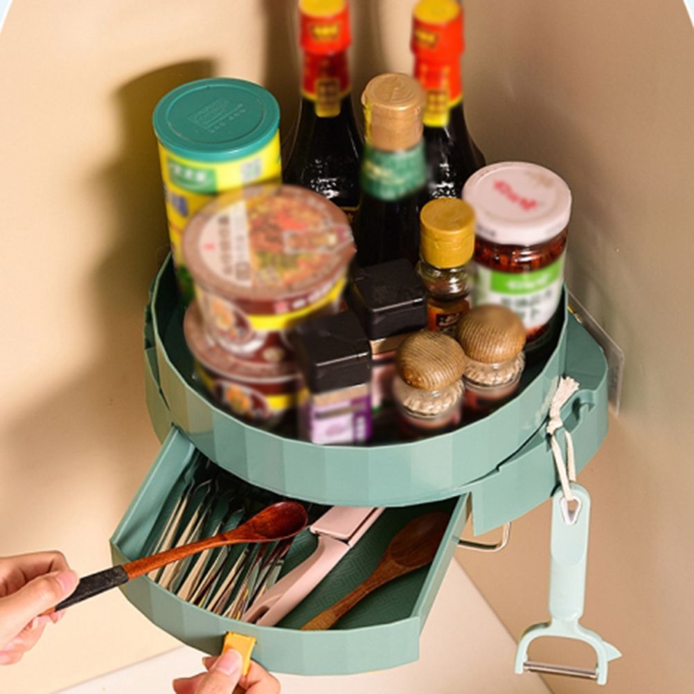 Rotating Spice Rack Holder with Drawer Wall Mounted Kitchen Spice Storage view 4