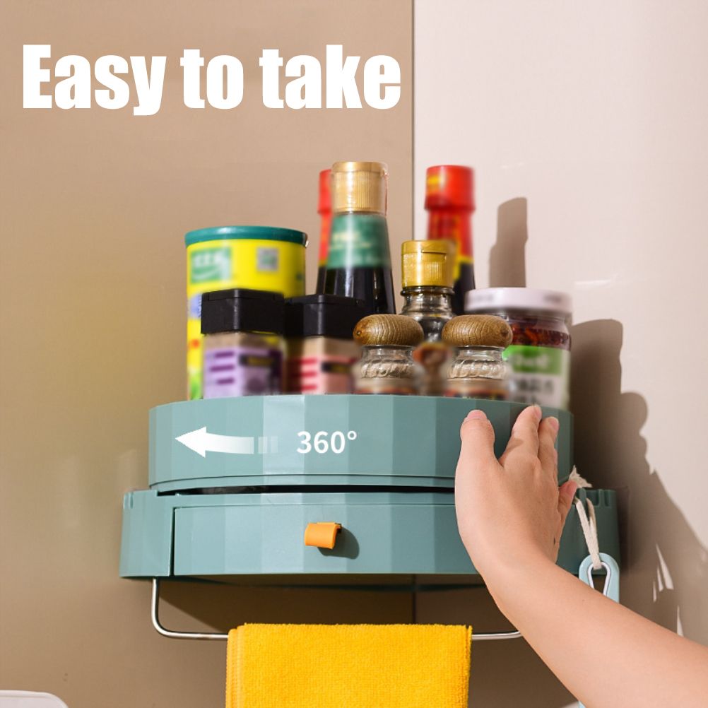Rotating Spice Rack Holder with Drawer Wall Mounted Kitchen Spice Storage view 5