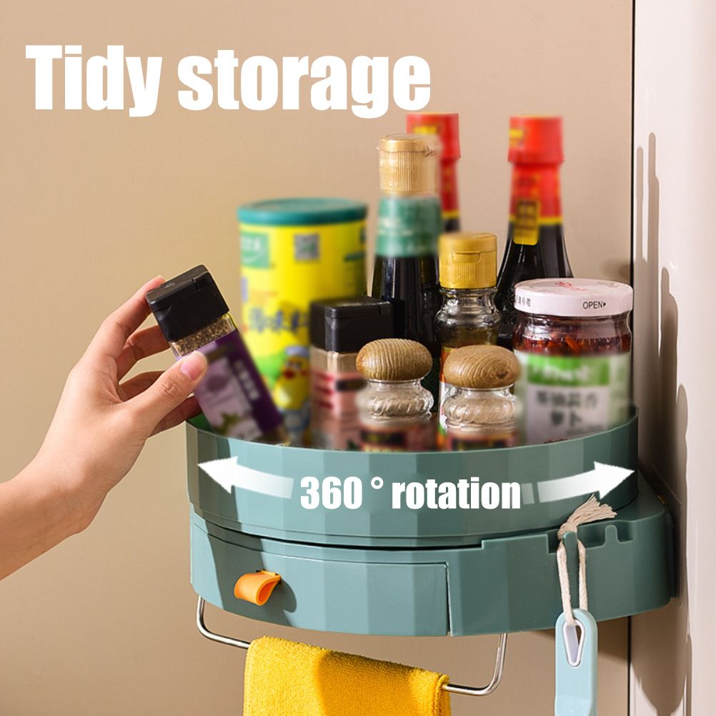 Rotating Spice Rack Holder with Drawer Wall Mounted Kitchen Spice Storage view 6