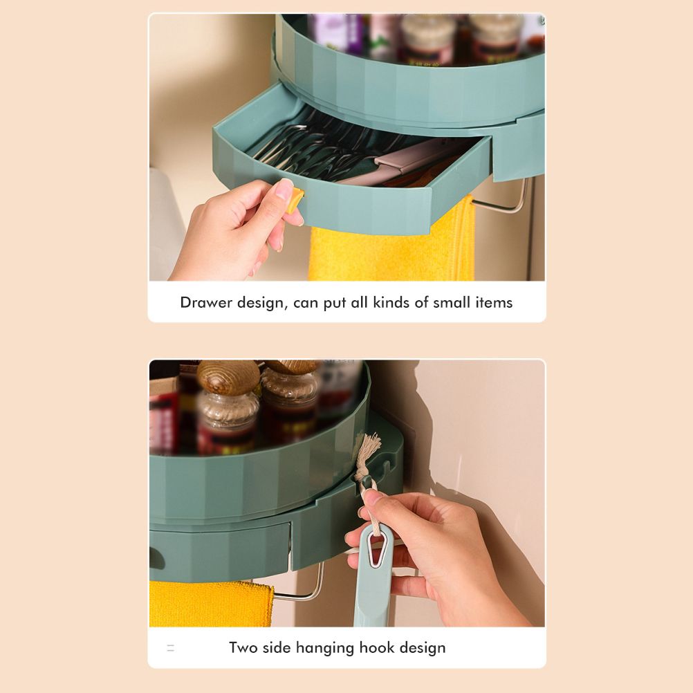 Rotating Spice Rack Holder with Drawer Wall Mounted Kitchen Spice Storage view 8